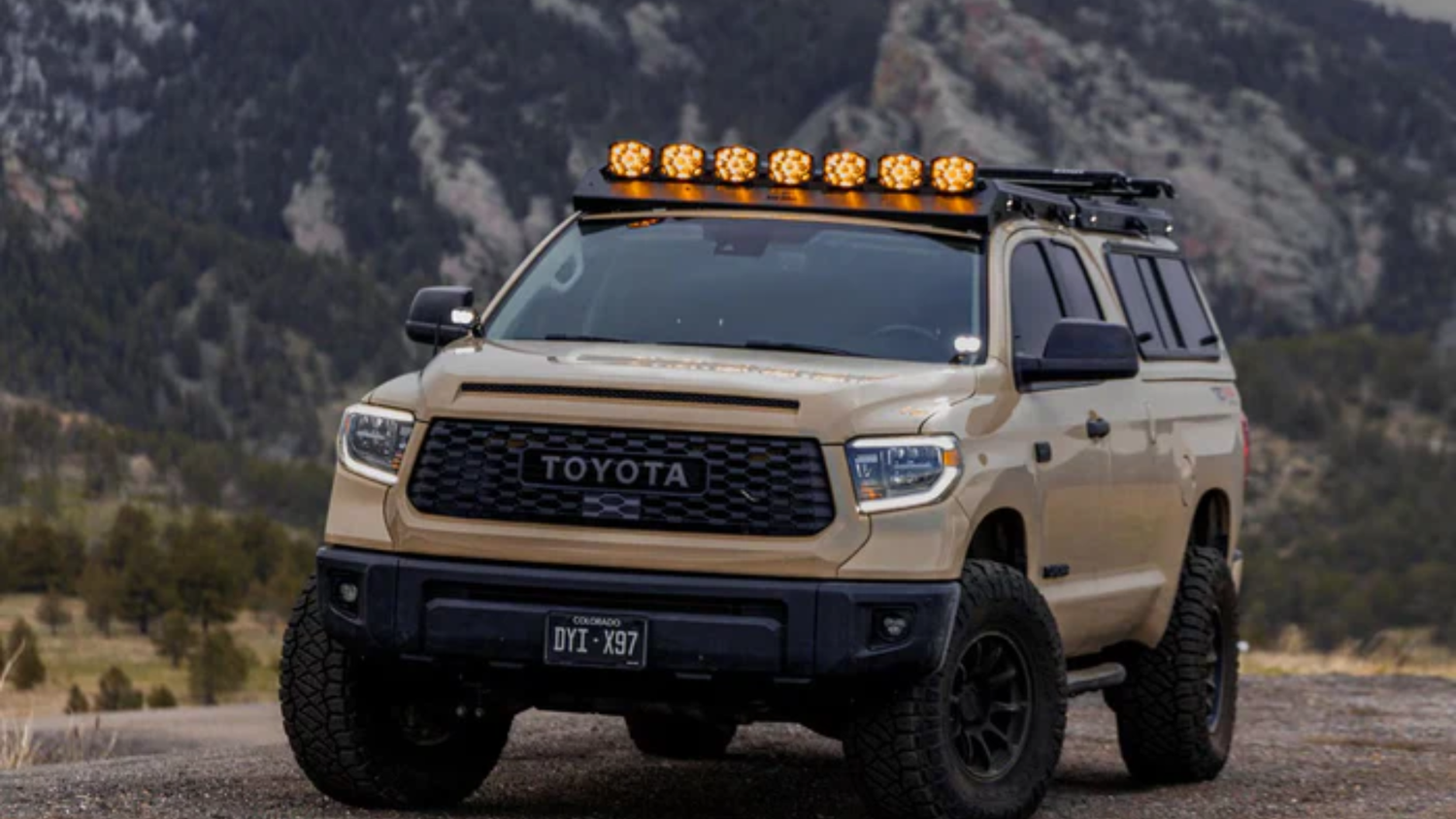 Toyota truck with roof-mounted off-road lights