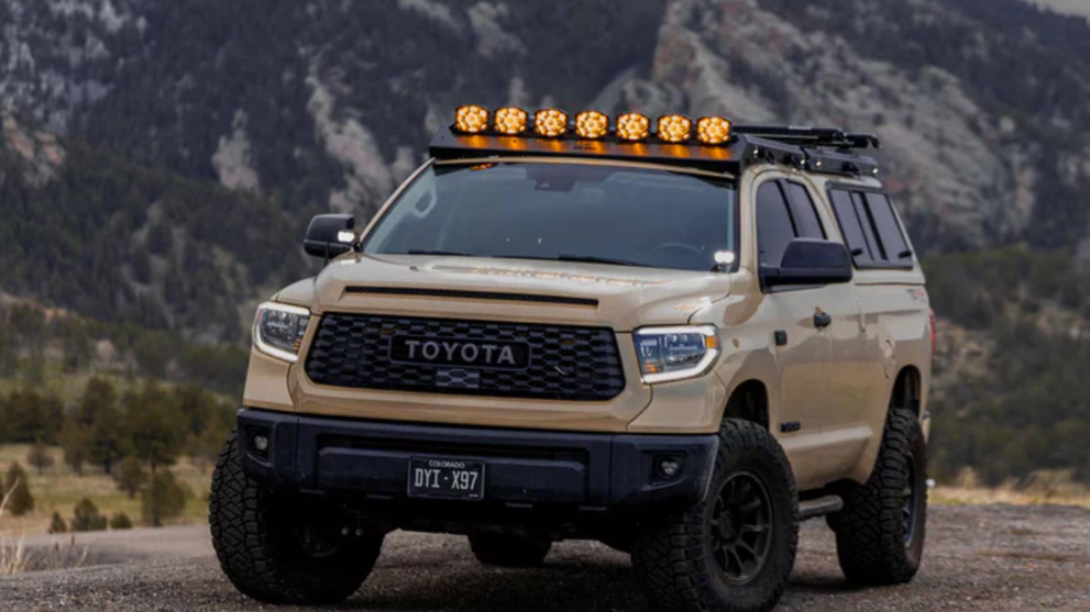 Toyota truck with roof-mounted off-road lights