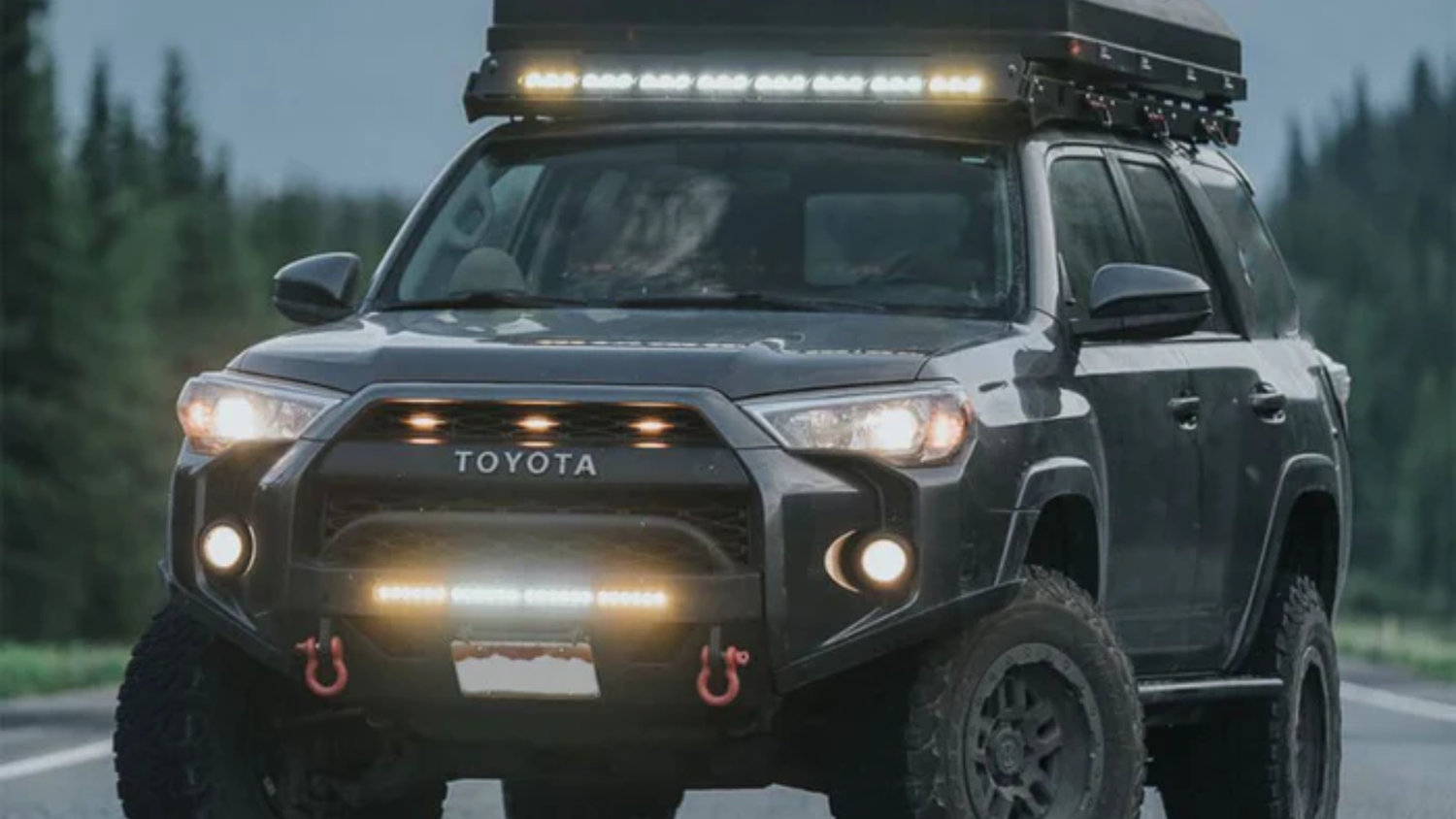 Toyota truck with roof and bumper LED light bars