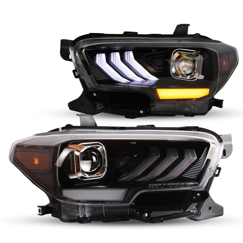 Winjet 2016-2023 Toyota Tacoma DRL Head Lights - Matte Black/ Clear