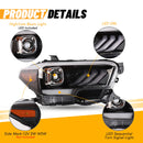 Winjet 2016-2019 Toyota Tacoma/2020-2023 Tacoma SR SR5 TRD Sport DRL Head Lights - Glossy Black/Clear