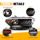 Winjet 2016-2023 Toyota Tacoma DRL Head Lights - Matte Black/ Clear