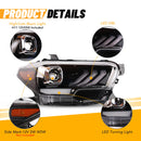 Winjet 2016-2019 Toyota Tacoma/2020-2023 Tacoma SR SR5 TRD Sport DRL Head Lights - Glossy Black/ Clear