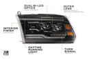 Car headlight with labeled features on a white background