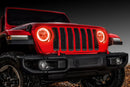 Red Jeep Wrangler JL with amber Surface Mount Halos installed.