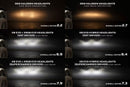 Comparison of different headlight models with ratings on a dark background