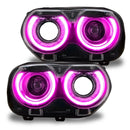 Dodge Challenger headlights with pink DRLs.