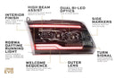 Car headlight with labeled features on a white background