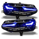 Chevrolet Camaro headlights with blue DRLs.