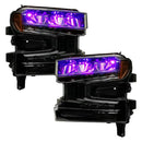 Chevrolet Silverado 1500 headlights with purple demon eye projectors.