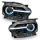 Ford Bronco Sport headlights with white halos and DRLs.