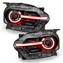 Ford Bronco Sport headlights with red halos and DRLs.