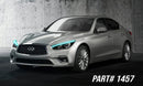 Silver Infiniti Q50 with cyan headlight DRLs.