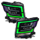 2021-2024 Nissan Titan headlights with green DRLs.