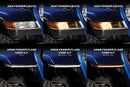 Comparison of different LED light configurations on a Jeep Wrangler's fender.