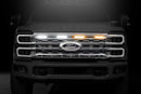 Ford truck grille with illuminated logo on a dark background