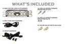 List of included car grille components for the Morimoto XBG LED DRL Chrome Grille for 2023+ Ford Super Duty trucks with corresponding parts on a white background
