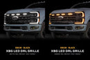 Two views of a Ford truck's front grille with LED DRL grilles labeled XBG38 - Black.