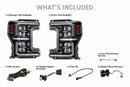 A diagram of Morimoto XB EVO Hybrid LED Headlights and what's included in the box.
