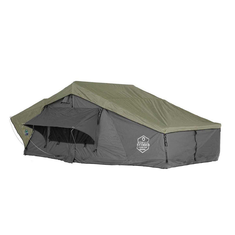 Overland Vehicle Systems HD Nomadic 4 Extended Soft Shell Roof Top Tent, Grey Body & Green Rainfly