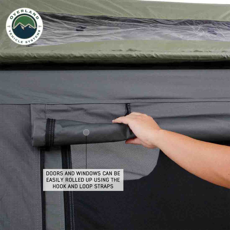 Overland Vehicle Systems HD Nomadic 3 Extended Soft Shell Roof Top Tent, Grey Body & Green Rainfly
