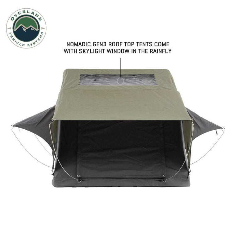 Overland Vehicle Systems HD Nomadic 2 Extended Soft Shell Roof Top Tent, Grey Body & Green Rainfly
