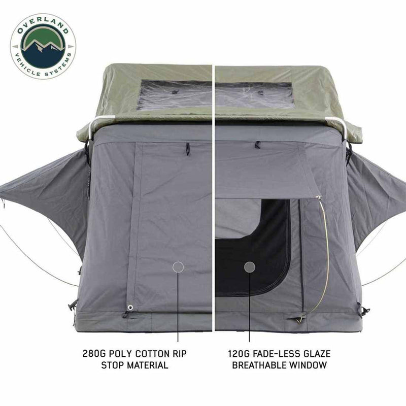 Overland Vehicle Systems HD Nomadic 3 Extended Soft Shell Roof Top Tent, Grey Body & Green Rainfly