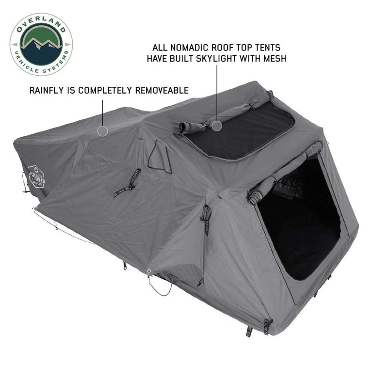 Overland Vehicle Systems HD Nomadic 2 Extended Soft Shell Roof Top Tent, Grey Body & Green Rainfly
