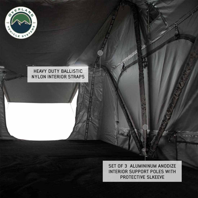 Overland Vehicle Systems HD Nomadic 2 Extended Soft Shell Roof Top Tent, Grey Body & Green Rainfly