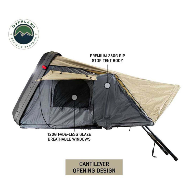 bundu roof top tent Overland Vehicle Systems HD Bundu Cantilever Hard Shell Roof Top Tent, Grey Body & Green Rainfly Up to 2 Adults & 1 Child