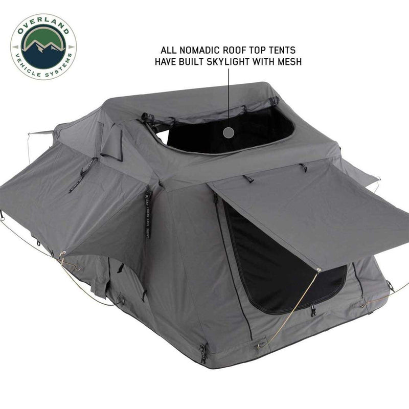 Overland Vehicle Systems HD Nomadic 2 Standard Soft Shell Roof Top Tent, Grey Body & Green Rainfly