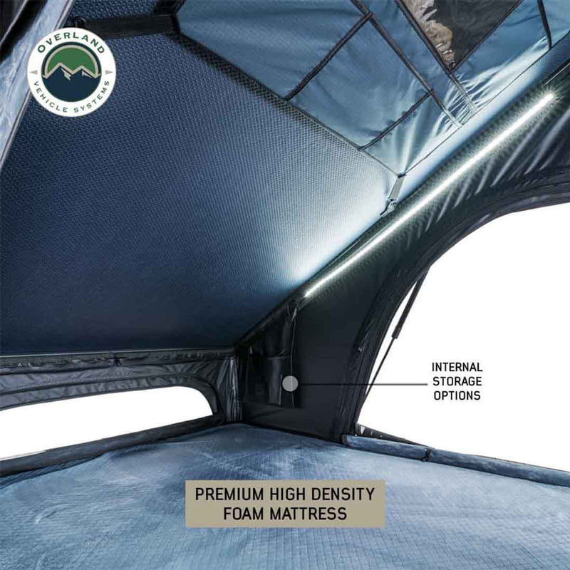 Overland Vehicle Systems XD Lhotse Clam Shell Aluminum Hard Shell Roof Top Tent, Blue Body & Black Rainfly
