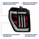 Car tail light with labeled features on a white background