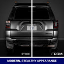 Side-by-side comparison of a vehicle's stock and Form modifications on a dark background.