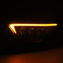 A picture of an amber signal light on an AlphaRex 24+ Toyota Tacoma /25-up 4Runner OG-Style NOVA-Series LED Projector Headlights Black
