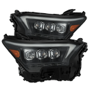 A pair of AlphaRex NOVA-Series LED projector headlights for Toyota vehicles, featuring a black housing with modern LED lighting elements.