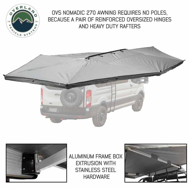 Overland Vehicle Systems HD Nomadic 270 Passenger Side Awning with Bracket Kit for Mid - High Roofline Vans