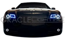 Front end of a Chrysler with white LED headlight and fog light halo rings installed.