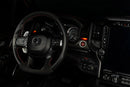 Drivers side seat of a RAM TRX with amber LED ambient lighting.