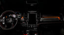 View of a RAM TRX dashboard from the backseat with amber LED ambient lighting kit.