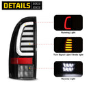 Winjet 2005-2015 Toyota Tacoma LED Sequential Tail Light w/Yellow Turn Signal - Glossy Black / Clear