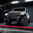 Three quarters view of a white Jeep Wrangler JK with 7" Oculus Headlights installed.