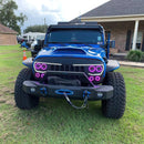 Front end of Jeep Wrangler with purple Vector™ Series Grill LED Halo Kit