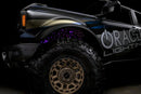 Low shot of fiber optic wheel liner kit installed with pink LED lighting.