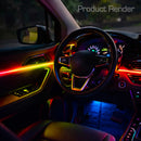 Dynamic ColorSHIFT 18-Piece Universal LED Interior Kit - Bluetooth Multi-Zone Lighting inside a car, showcasing vibrant LED lights.