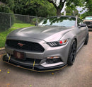 Three quarters view of a Ford Mustang with red demon eye projector headlights.