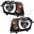 Chevrolet Camaro headlights with white LED halo rings.