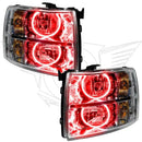 Chevrolet Silverado headlights with red LED halo rings.