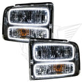 Ford Excursion headlights with white LED halo rings.