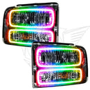 Ford Excursion headlights with ColorSHIFT LED halo rings.